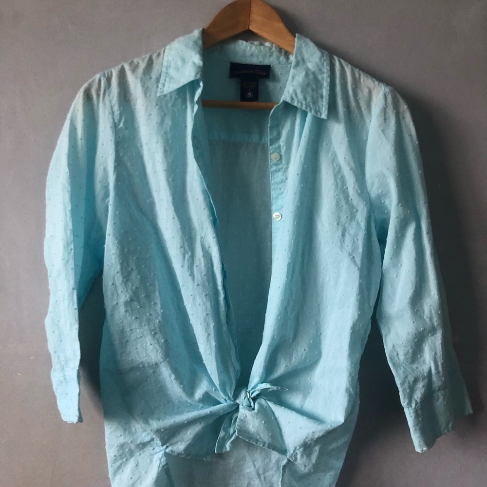 textured light blue button down